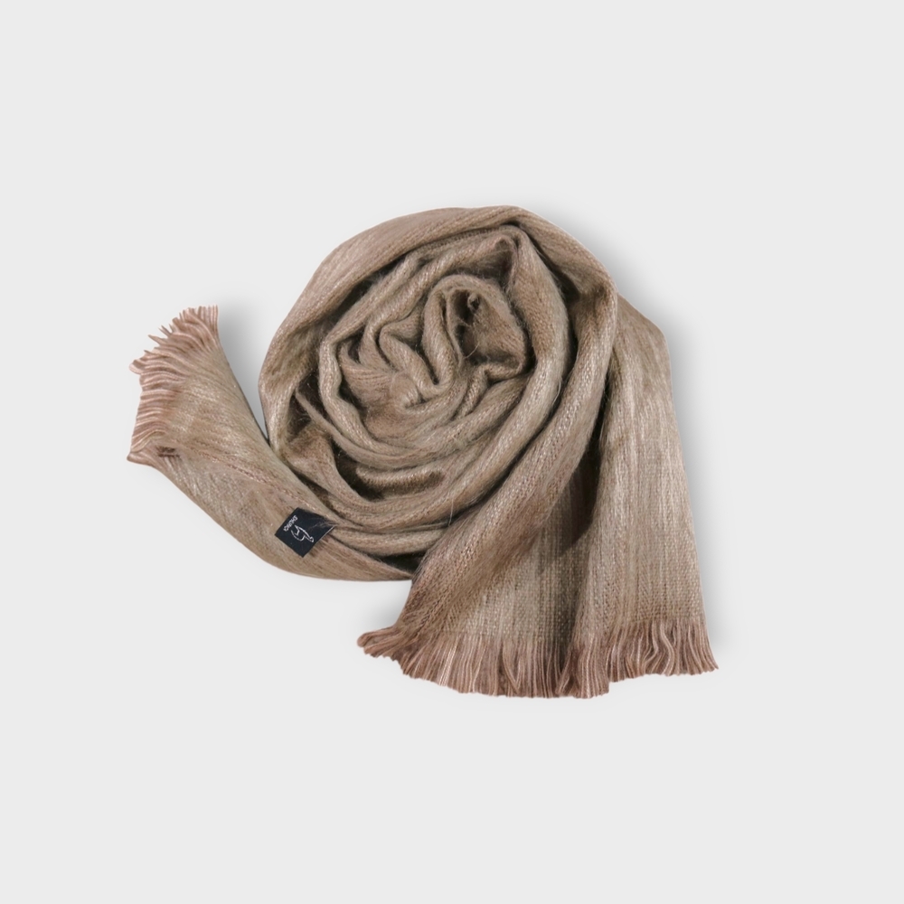 Alpaca Wool Scarf Shupaca Golden Dust Womens Fringed Stripped Heather Soft - Picture 3 of 11